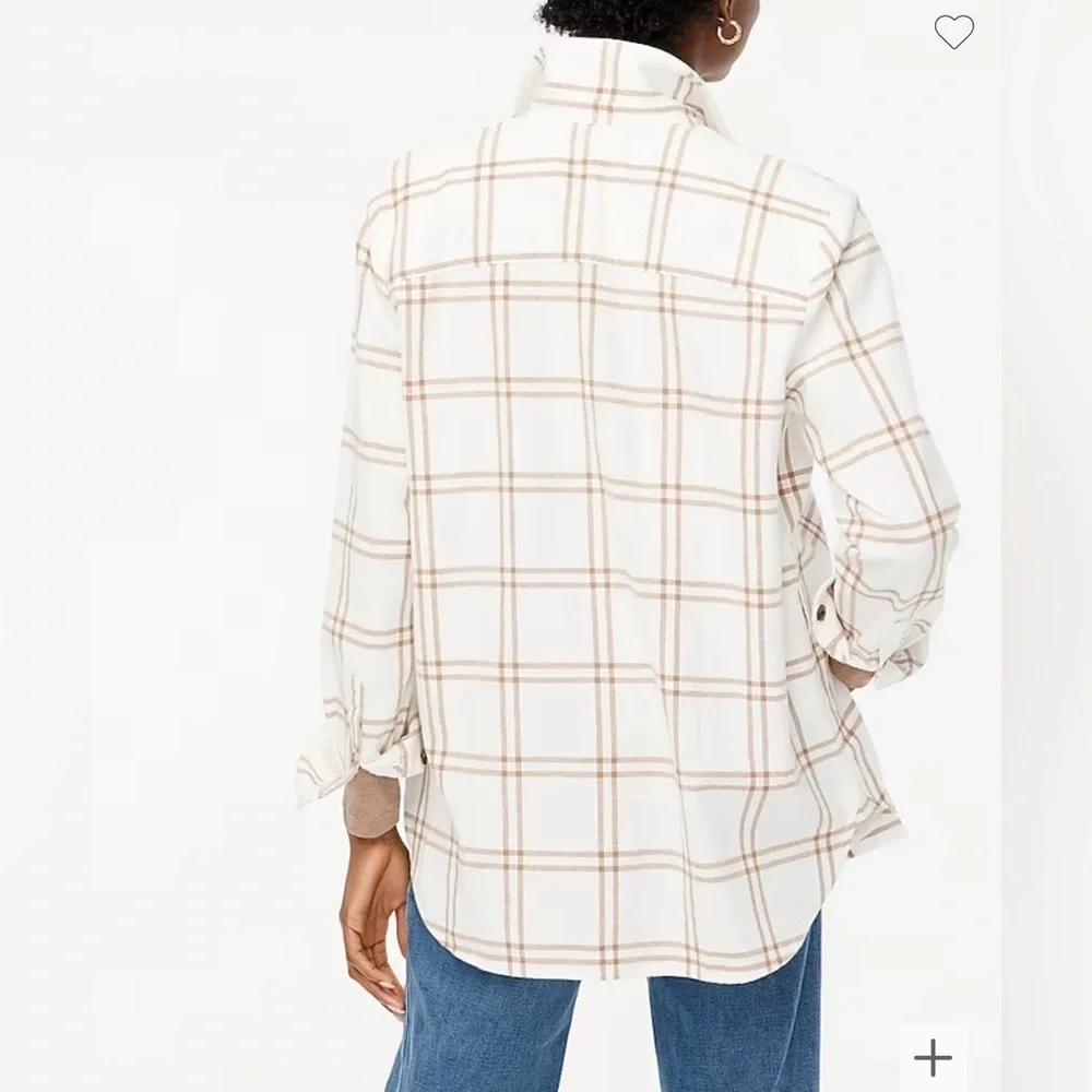 J. Crew Women’s Plaid flannel shirt-jacket with‎ Pockets Size Medium Ivory Camel